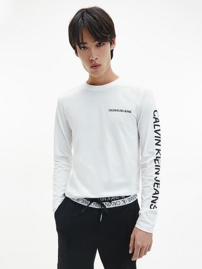Calvin Klein Ruhák HU011504 | Calvin Klein Slim Organic Cotton Férfi Hosszú Ujjú Póló Világos Fehér